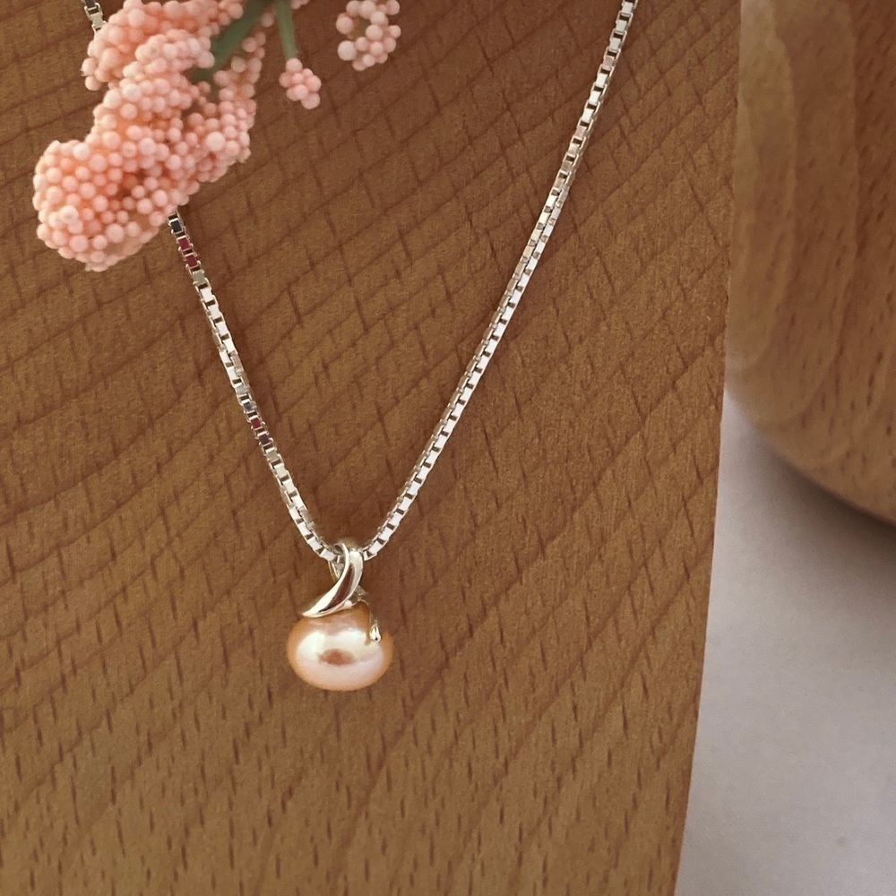 Pink Freshwater Pearl Necklace 18" 925 Silver - Picture 12 of 14